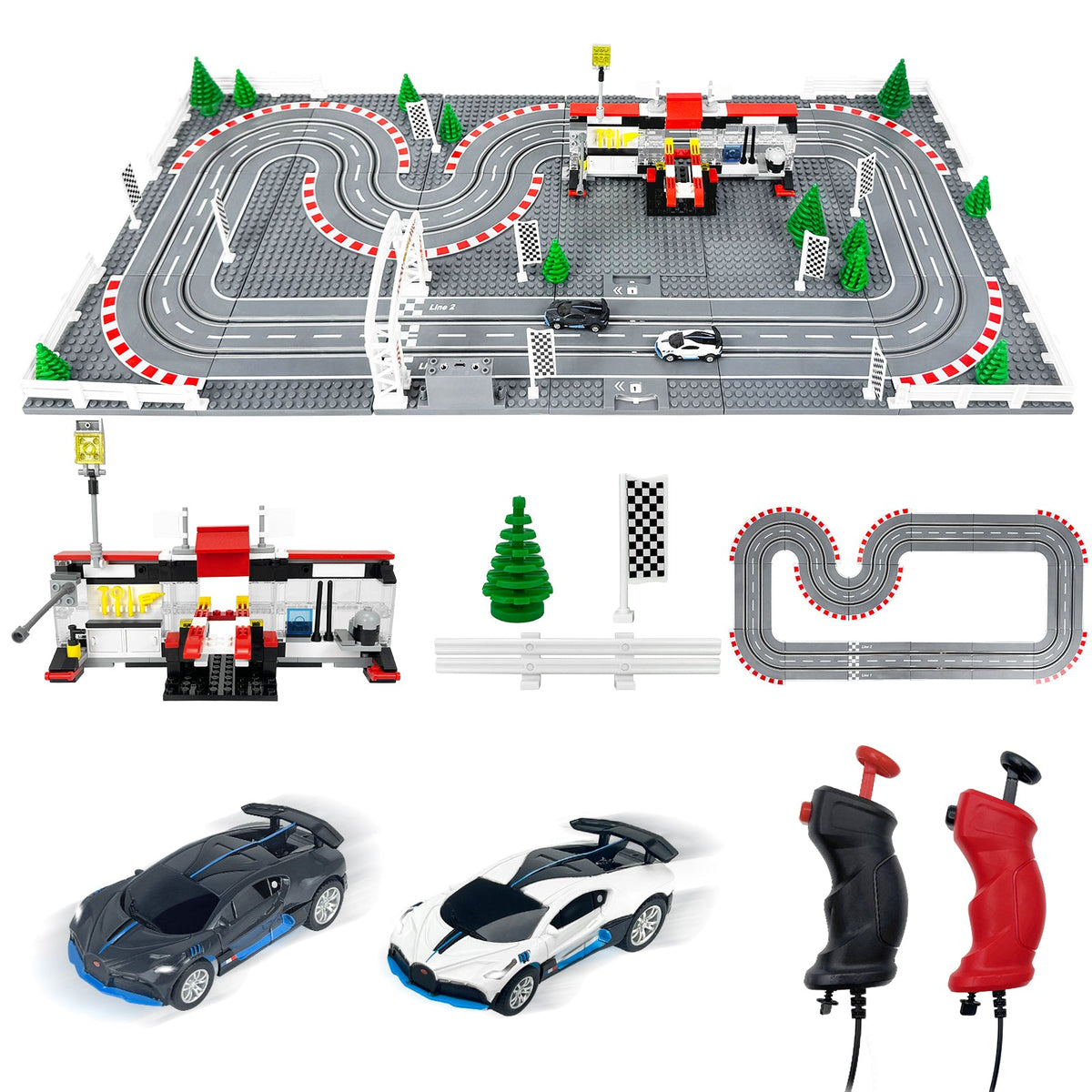 1:87 Slot Car Race Set, 2 Tracks, 2 Cars & Speed Controllers