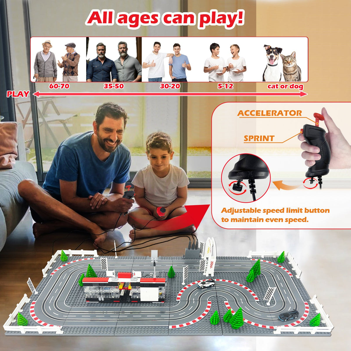 1:87 Slot Car Race Set, 2 Tracks, 2 Cars & Speed Controllers