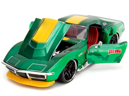 Jada 1/24 1969 Chevy Corvette Stingray ZL1 | Street Fighter Anime Hollywood Rides | Cammy Figure | Green Metallic