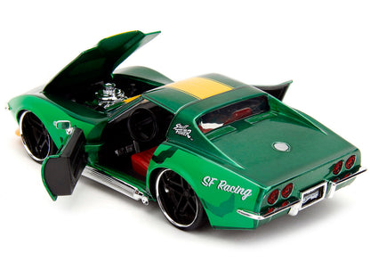 Jada 1/24 1969 Chevy Corvette Stingray ZL1 | Street Fighter Anime Hollywood Rides | Cammy Figure | Green Metallic