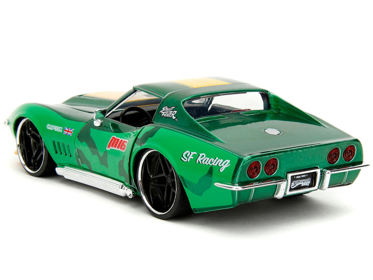 Jada 1/24 1969 Chevy Corvette Stingray ZL1 | Street Fighter Anime Hollywood Rides | Cammy Figure | Green Metallic