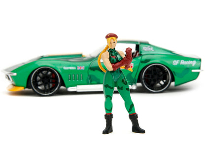 Jada 1/24 1969 Chevy Corvette Stingray ZL1 | Street Fighter Anime Hollywood Rides | Cammy Figure | Green Metallic